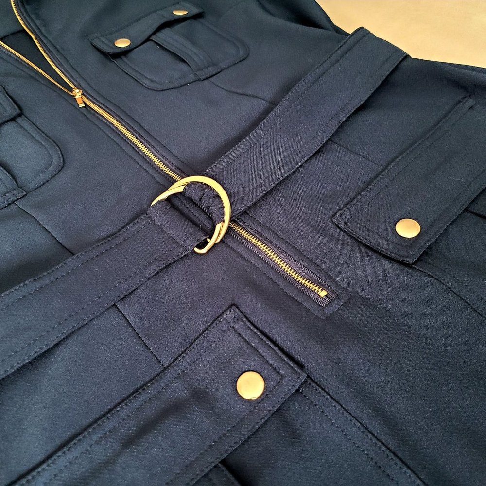 SUZY SHIER (NEW) Navy Blue Cargo Dress w/Brass Buttons - Picture 2 of 9